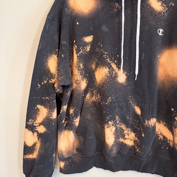 Champion Eco Authentic Hoodie Men XL Black Bleach Tie Dye Gym Workout Sweatshirt - Picture 4 of 7